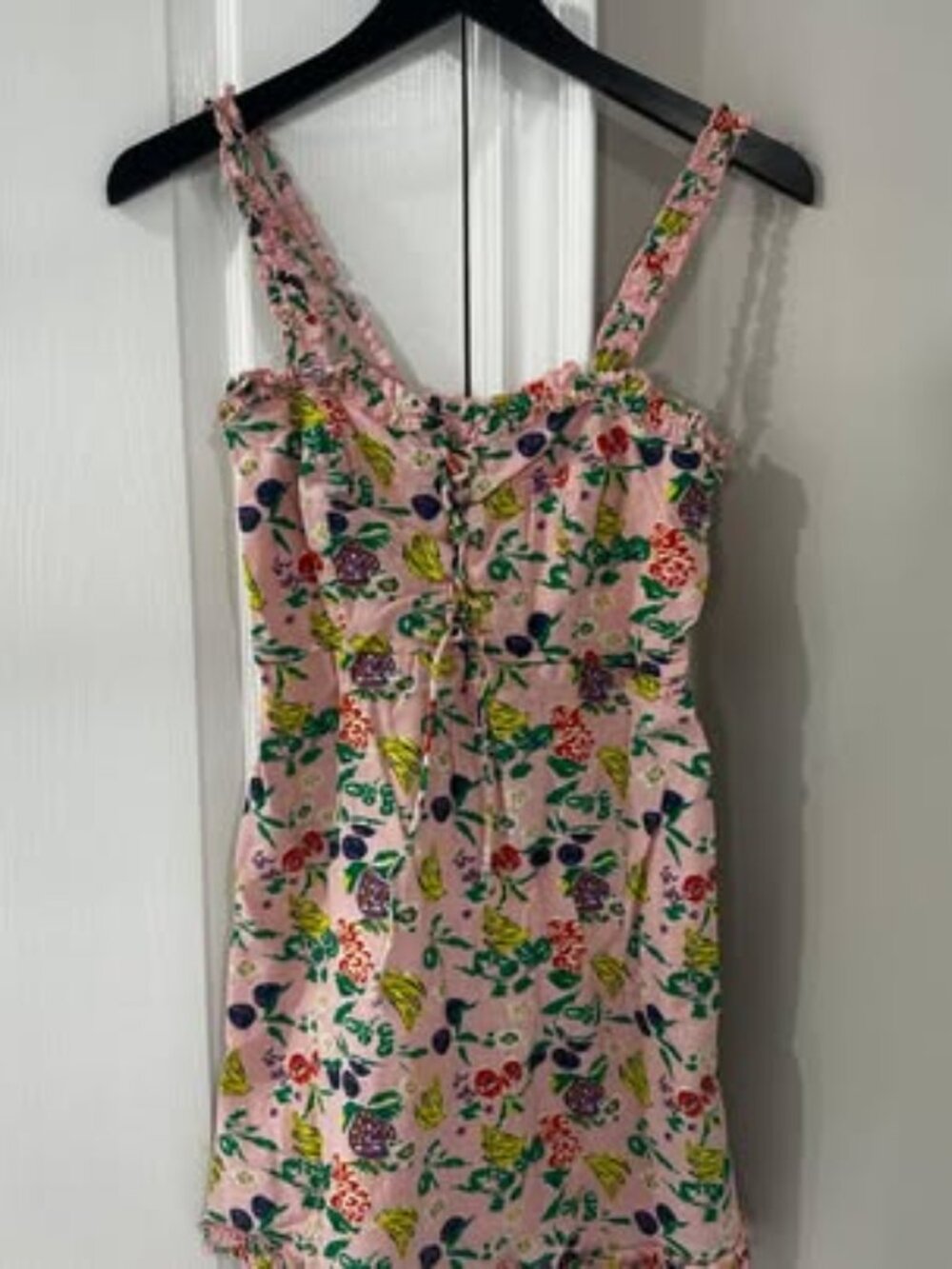 Urban Outfitters Pink Fruit-Print Ruffle Slip Dress - Size S
